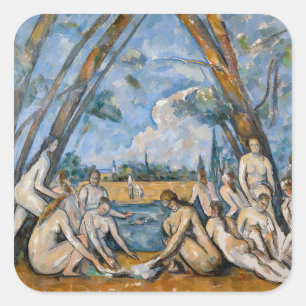Pegatina Cuadrada Paul Cezanne - Las grandes bañistas