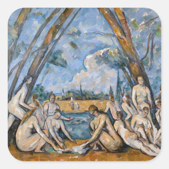 Pegatina Cuadrada Paul Cezanne - Los grandes bañistas (Anverso)