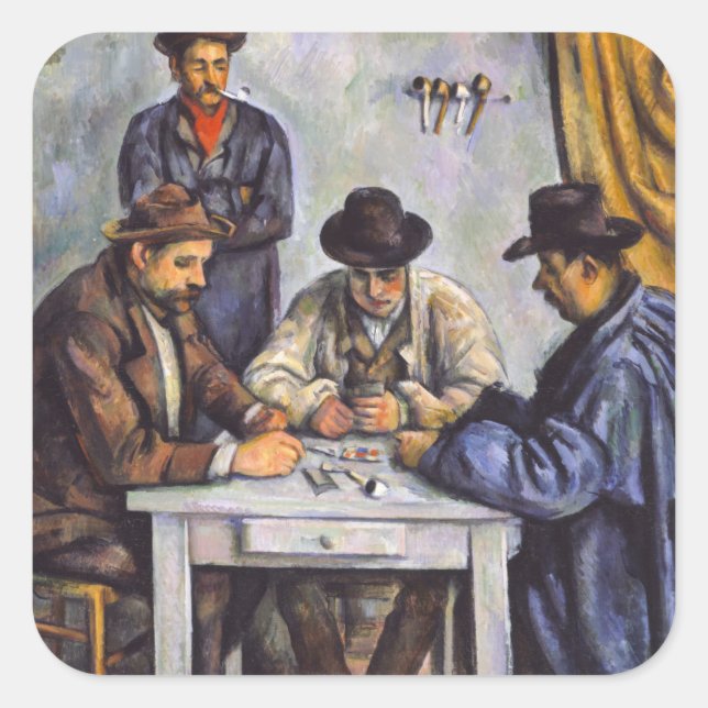 Pegatina Cuadrada Paul Cezanne - Los jugadores de cartas (Anverso)