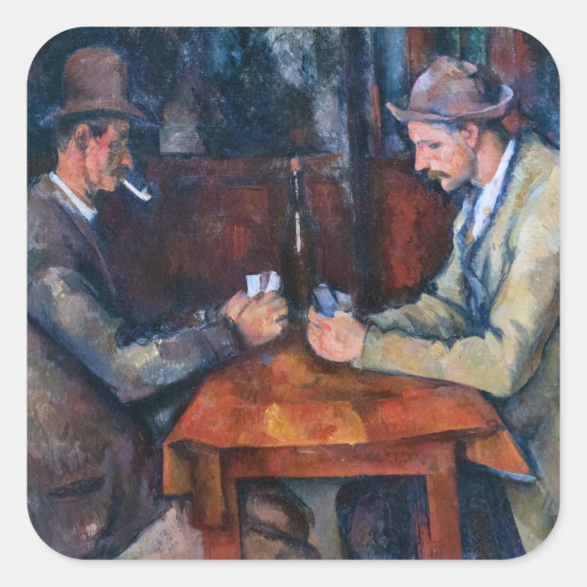 Pegatina Cuadrada Paul Cezanne - Los jugadores de cartas (Anverso)