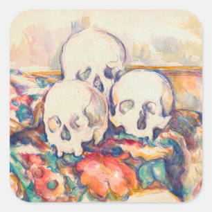 Pegatina Cuadrada Paul Cezanne - Los tres cráneos acuarela