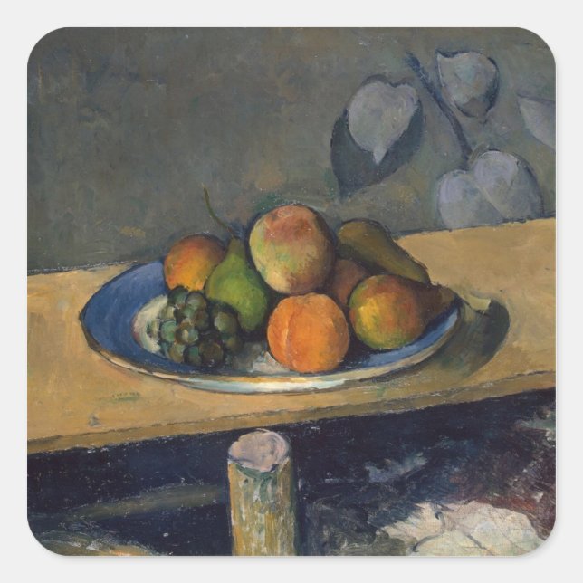 Pegatina Cuadrada Paul Cezanne | Manzanas, peras y uvas, c.1879 (Anverso)