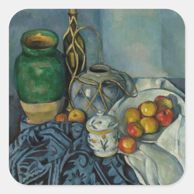 Pegatina Cuadrada Paul Cezanne - Todavía la vida con manzanas (Anverso)