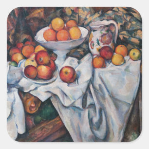 Pegatina Cuadrada Paul Cezanne - Todavía vida, manzanas y Naranjas