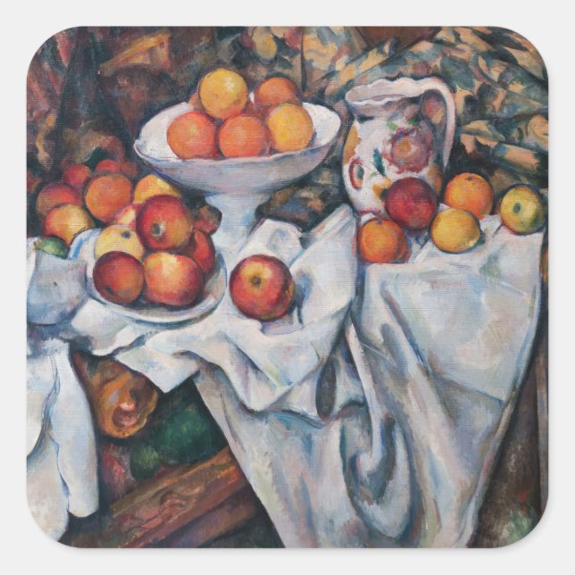 Pegatina Cuadrada Paul Cezanne - Todavía vida, manzanas y Naranjas (Anverso)