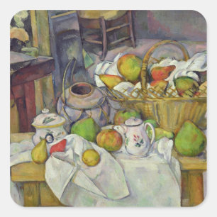 Pegatina Cuadrada Paul Cezanne Vida residual con canasta, 1888-90