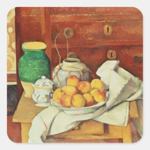 Pegatina Cuadrada Paul Cezanne Vida residual con el pecho,
