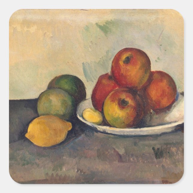 Pegatina Cuadrada Paul Cezanne | Vida residual con manzanas, c.1890 (Anverso)