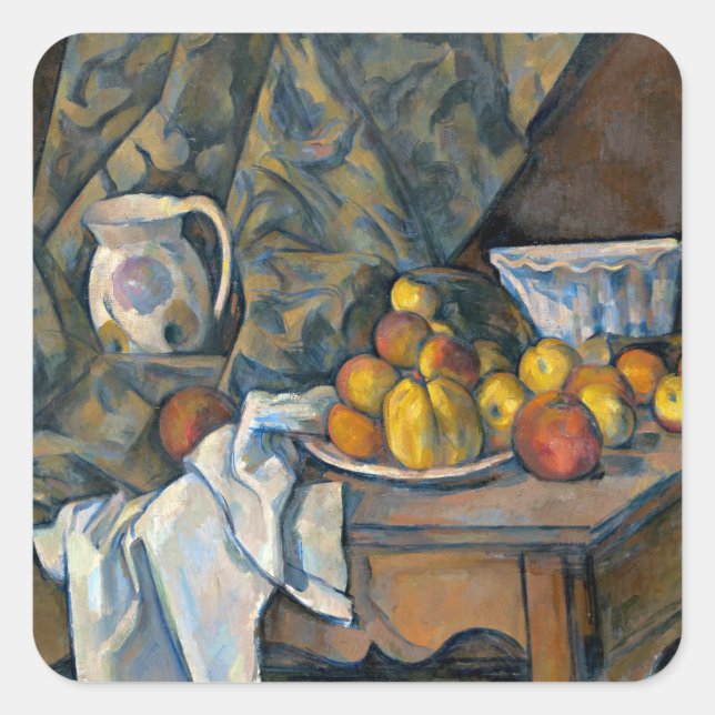 Pegatina Cuadrada Paul Cezanne | Vida residual con manzanas y meloco (Anverso)