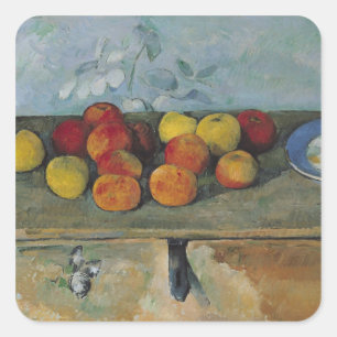 Pegatina Cuadrada Paul Cezanne Vida residual de manzanas y galleta