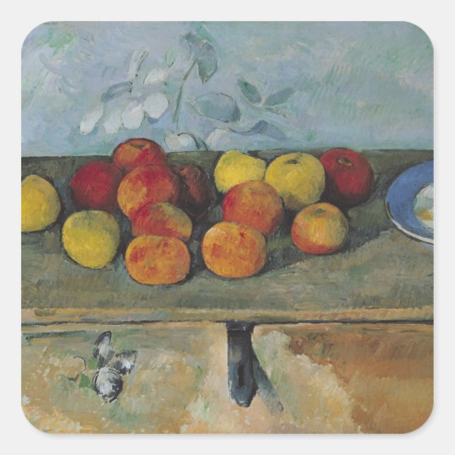 Pegatina Cuadrada Paul Cezanne | Vida residual de manzanas y galleta (Anverso)