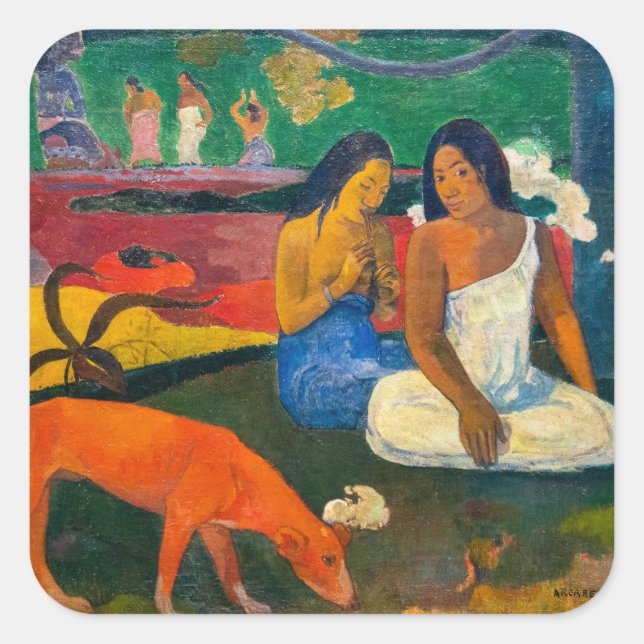 Pegatina Cuadrada Paul Gauguin - Arearea / El Perro Rojo (Anverso)
