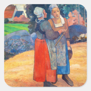 Pegatina Cuadrada Paul Gauguin - Campesinas bretonas