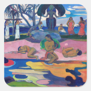 Pegatina Cuadrada Paul Gauguin - Día del Dios / Mahana no atua