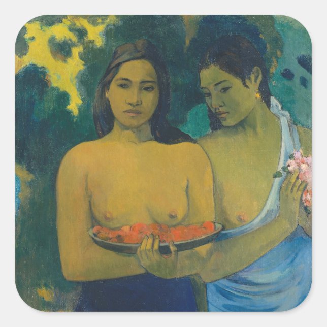 Pegatina Cuadrada Paul Gauguin - Dos mujeres tahitianas (Anverso)