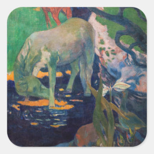 Pegatina Cuadrada Paul Gauguin - El Caballo Blanco