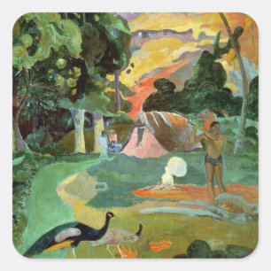 Pegatina Cuadrada Paul Gauguin el   Matamoe o, paisaje con los pavos