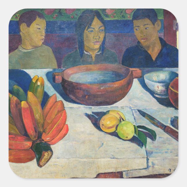 Pegatina Cuadrada Paul Gauguin - La Comida / Los plátanos (Anverso)