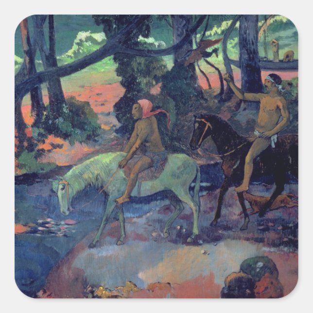 Pegatina Cuadrada Paul Gauguin | La fuga, el Ford, 1901 (Anverso)