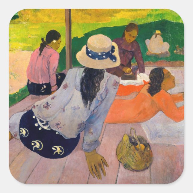 Pegatina Cuadrada Paul Gauguin - La siesta (Anverso)