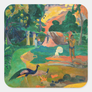 Pegatina Cuadrada Paul Gauguin - Paisaje con Pavos Reales / Matamoe