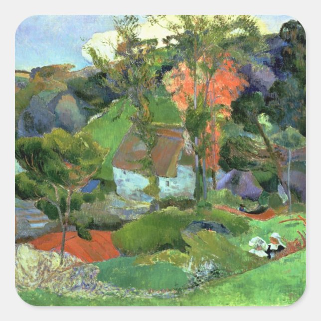 Pegatina Cuadrada Paul Gauguin | Paisaje en Pont Aven, 1888 (Anverso)