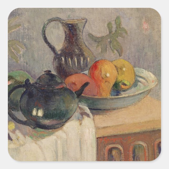 Pegatina Cuadrada Paul Gauguin | Teiera, Brocca e Frutta, 1899 (Anverso)