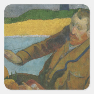Pegatina Cuadrada Paul Gauguin Vincent van Gogh pintando girasoles