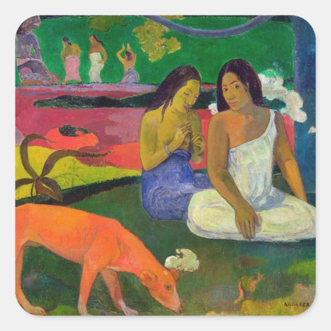 Pegatina Cuadrada Paul Gauguin | Zona (Perro Rojo), 1892 (Anverso)