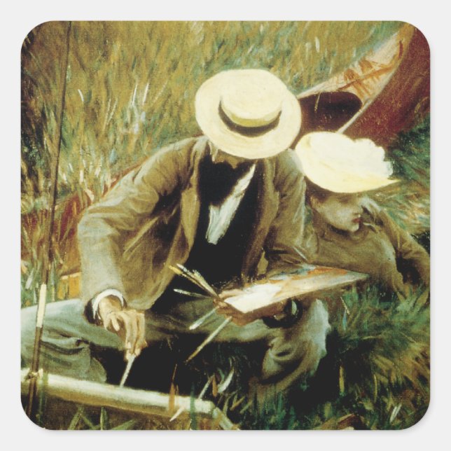 Pegatina Cuadrada Paul Helleu Sketching con su esposa (Anverso)