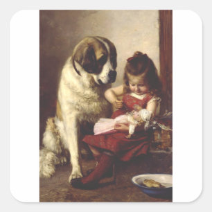 Pegatina Cuadrada Paul Hermann Wagner: Mejores Amigos Arte Victorian