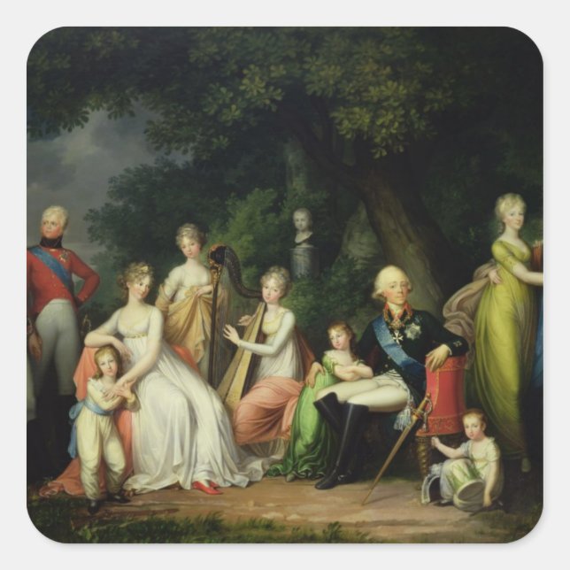 Pegatina Cuadrada Paul I , Maria Feodorovna y sus hijos (Anverso)