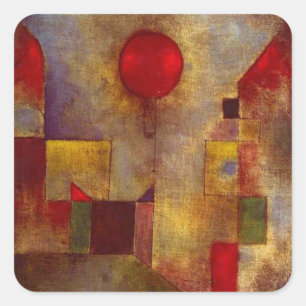 Pegatina Cuadrada Paul Klee Red Balloon Resumen Arte Colorido