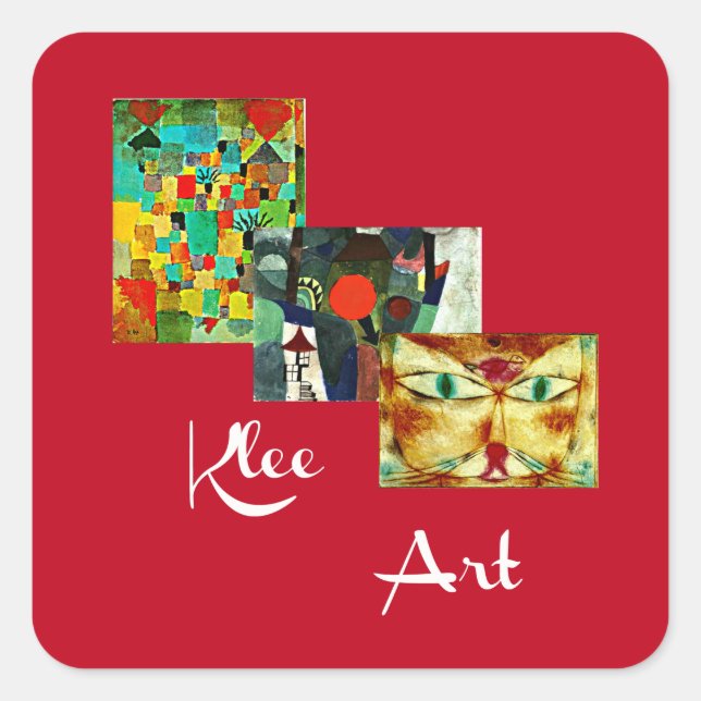 Pegatina Cuadrada Paul Klee Resumen del Collage de Arte, (Anverso)