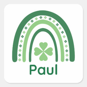 Pegatina Cuadrada Paul Nombre Clover Boho Arcoíris