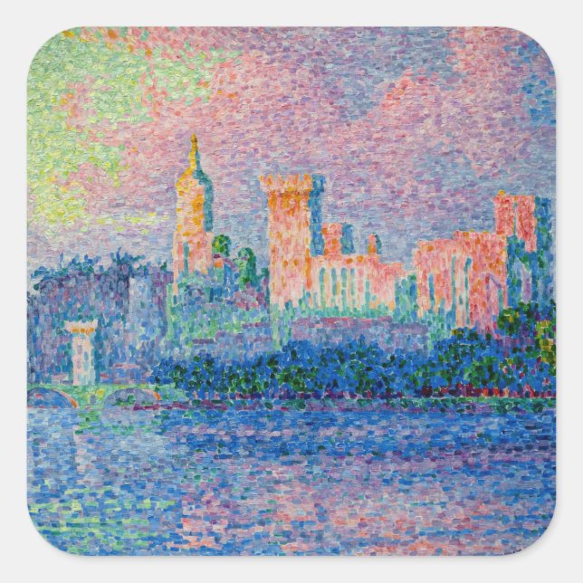Pegatina Cuadrada Paul Signac - El Palacio Papal, Aviñón (Anverso)