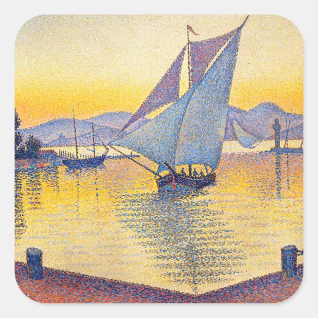 Pegatina Cuadrada Paul Signac - El puerto al atardecer, Opus 236 (Anverso)