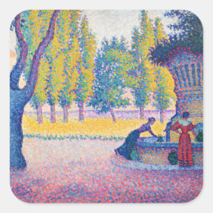 Pegatina Cuadrada Paul Signac - Saint-Tropez, Fontaine des Lices