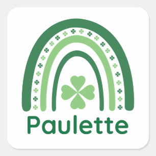 Pegatina Cuadrada Paulette Name Clover Boho Rainbow
