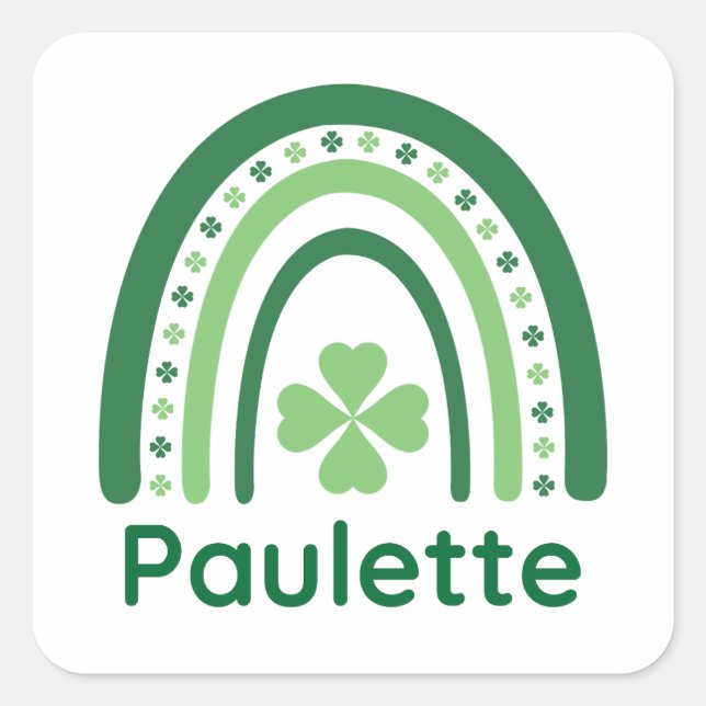 Pegatina Cuadrada Paulette Name Clover Boho Rainbow (Anverso)