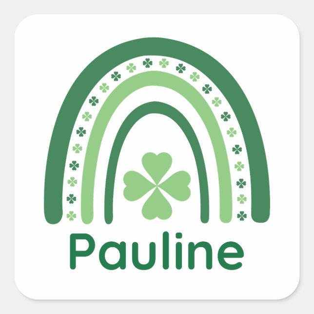 Pegatina Cuadrada Pauline Name Clover Boho Rainbow (Anverso)