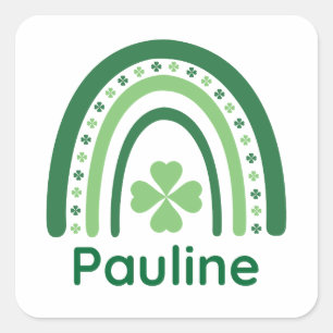 Pegatina Cuadrada Pauline Name Clover Boho Rainbow