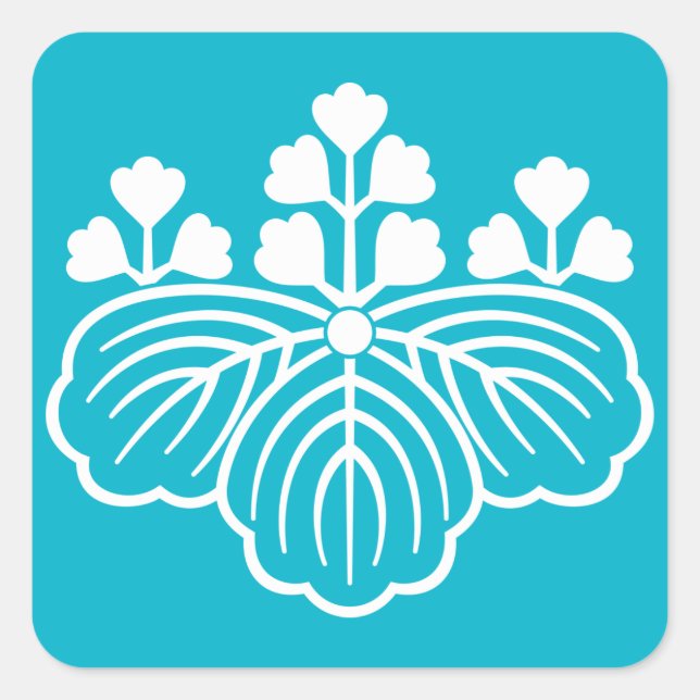 Pegatina Cuadrada paulownia sombría con 5 y 3 florecimiento (Anverso)