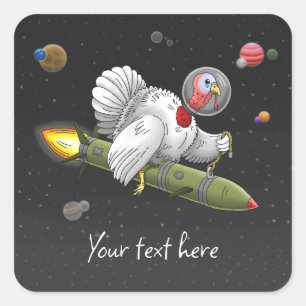 Pegatina Cuadrada Pavo Cohete en el Espacio