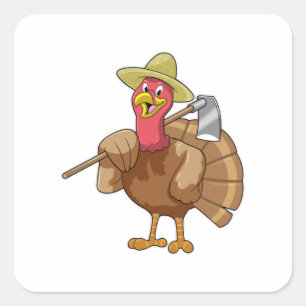 Pegatina Cuadrada Pavo como Granjero