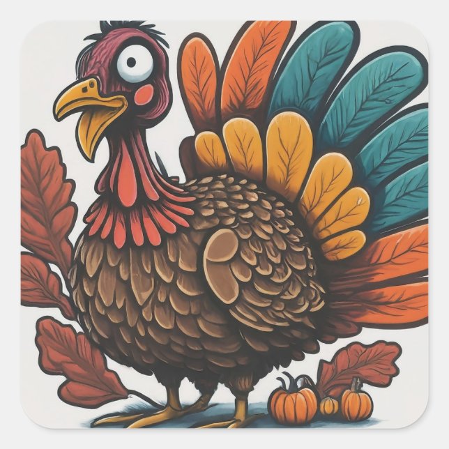 Pegatina Cuadrada Pavo de Acción de Gracias (Anverso)