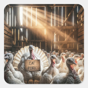 Pegatina Cuadrada Pavo de Acción de Gracias Con Un Letrero Divertido
