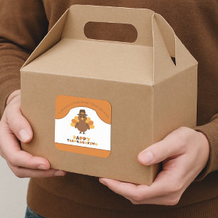 Pegatina Cuadrada Pavo de Acción de Gracias Lindo Naranja Restos Par