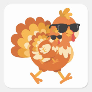 Pegatina Cuadrada Pavo Divertido Con Gafas De Sol Día De Acción De G