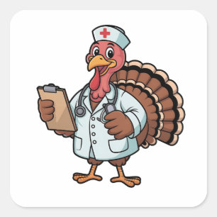 Pegatina Cuadrada Pavo en un uniforme de enfermera de quirófano Día
